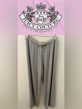 NWOT Juicy Couture Light Gray Grey Ruffle Trim Lounge Sleepwear Pajama Pants